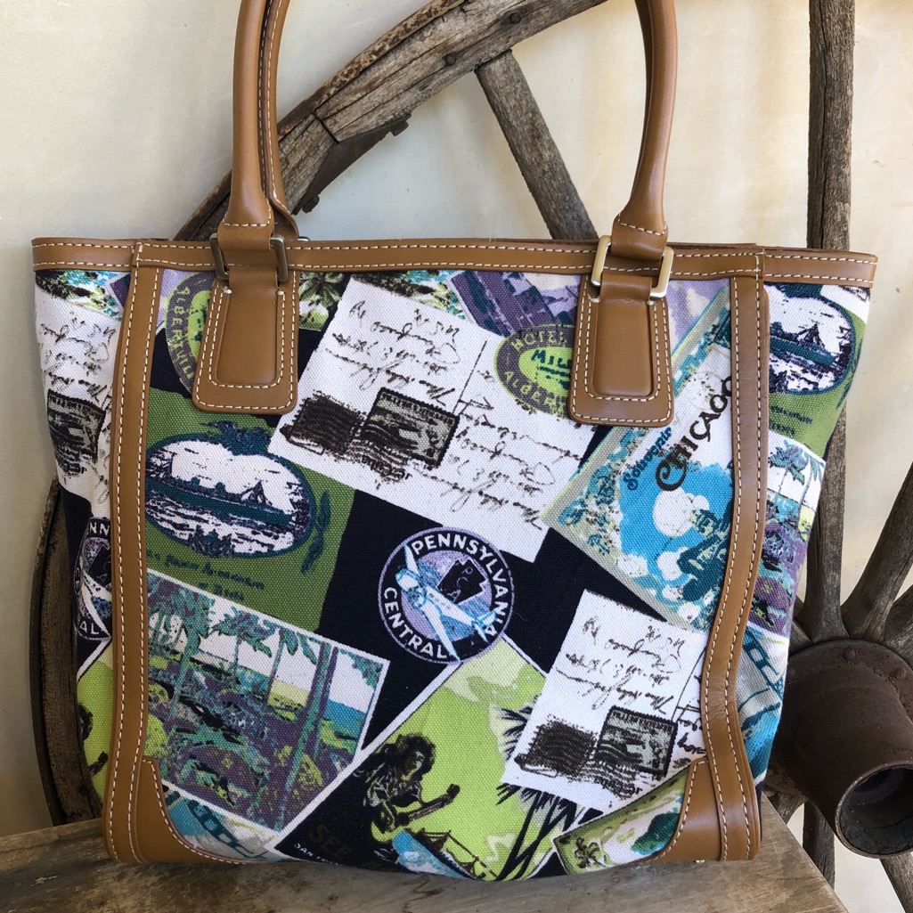 Talbots Travel Canvas Leather Tote Bag New!